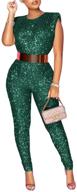 👗 thlai women's sleeveless glitter sequins sparkling jumpsuit, metallic shiny one piece outfit romper for clubwear playsuit logo