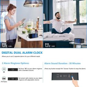 img 1 attached to HAPTIME Digital Alarm Clock Radio: Large LED Display with 4 Brightness Dimmer, Dual Alarms, Snooze, FM Radio with Sleep Timer - Blue Digits Clock for Bedroom