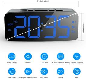 img 3 attached to HAPTIME Digital Alarm Clock Radio: Large LED Display with 4 Brightness Dimmer, Dual Alarms, Snooze, FM Radio with Sleep Timer - Blue Digits Clock for Bedroom
