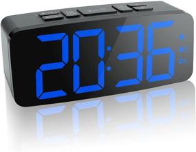 img 4 attached to HAPTIME Цифровой радиобудильник: Большой светодиодный дисплей со 4-мя режимами яркости, двойные будильники, функция повтора, FM-радио со счетчиком времени сна - Голубые цифры будильника для спальни.