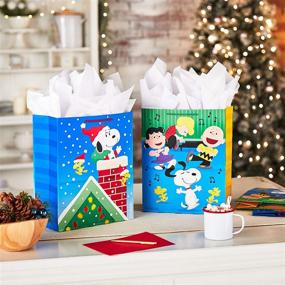 img 3 attached to 🎁 Hallmark Peanuts Christmas Gift Bag Bundle (4 Large 13-inch Gift Bags, 2 Designs) Featuring Snoopy, Woodstock, Charlie Brown and Friends