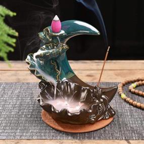 img 1 attached to 🌸 Handmade Ceramic Waterfall Backflow Incense Holder: Lotus Moon Home Decor Set with Incense Cones, Sticks, Tweezer Mat - Unique Gift