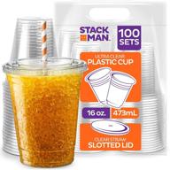 100 sets of 16 oz clear plastic cups with straw-slot lid - premium disposable pet crystal clear cups with lids logo