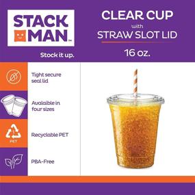 img 2 attached to 100 Sets of 16 oz Clear Plastic Cups with Straw-Slot Lid - Premium Disposable PET Crystal Clear Cups with Lids