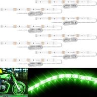 pryeu 8'' green led strip light for car interior, 12v, motorcycle rv truck automotive marine boat inside, ip65 waterproof, pack of 8 logo