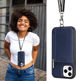 img 4 attached to 💼 Labato iPhone 12/12 Pro Wallet Case with Strap - Slim Leather Lanyard Case, Back Zipper Wallet with Card Holder - Protective Phone Cover for 6.1'' iPhone 12/12 Pro 2020 (Blue)