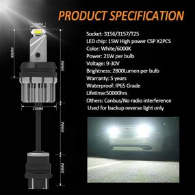 img 2 attached to 🔦 Enhanced Visibility: D-Lumina 3156 3157 LED Backup Reverse Light Bulbs - Powerful 5600 Lumens, Improved 21W 2-SMD CSP Chips for Various Models 3056 3057 3457 4157 - Canbus Error Free, Easy Plug & Play, Crisp 6000K White (Pack of 2)