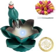 ceramic backflow incense burner with led lights, lotus waterfall incense holder, home decor aromatherapy ornament, room decor, includes 100 incense cones логотип