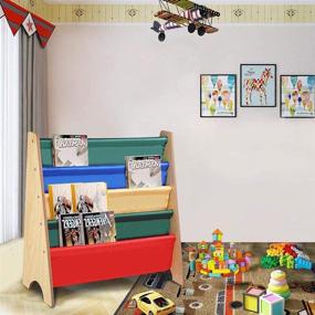 img 2 attached to 📚 Yescom Kids Bookshelf Sling Storage Rack Organizer Bookcase Display Holder - Natural