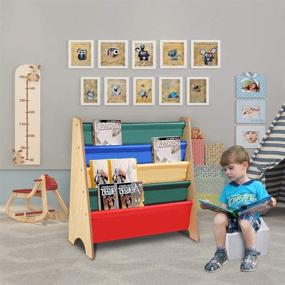 img 3 attached to 📚 Yescom Kids Bookshelf Sling Storage Rack Organizer Bookcase Display Holder - Natural