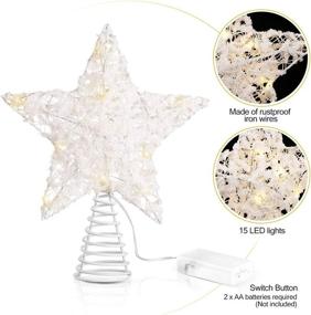 img 1 attached to Unomor Christmas Star Tree Toppers - White Cotton Balls Metal Hollow Design with 15 LED Lights (Batteries Excluded)