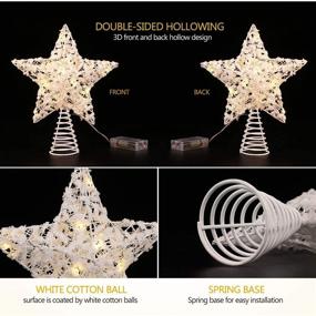img 3 attached to Unomor Christmas Star Tree Toppers - White Cotton Balls Metal Hollow Design with 15 LED Lights (Batteries Excluded)