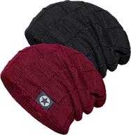 🧣 2-pack chunky slouchy beanie hats for men and women, cozy thick knit winter cap logo