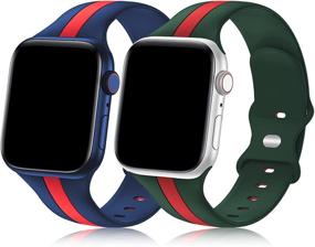 img 4 attached to 🎒 Bagoplus 2-пак Дизайнерских Спортивных Ремешков - Совместимы с Apple Watch Band 38мм 40мм 41мм 42мм 44мм 45мм - Ремешки iWatch для Женщин и Мужчин, Мягкий Силиконовый Спортивный Ремешок - Apple Watch Series 7 6 5 4 3 SE 2 1