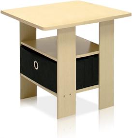 img 2 attached to 🛏️ Furinno End Table Bedroom Night Stand with Bin Drawer, Steam Beech and Black Finish