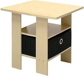 img 4 attached to 🛏️ Furinno End Table Bedroom Night Stand with Bin Drawer, Steam Beech and Black Finish