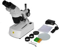 swift s306-20-2l 20x/40x/80x magnification binocular stereo microscope with 360° rotation, wide-field 10x and 20x eyepieces, upper and lower led lighting, reversible black/white stage plate logo