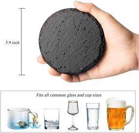 img 1 attached to 🥃 GOH DODD Slate Rustic Round Stone Coasters 4 Inch - Set of 8 Handmade Coasters with Holder for Bar and Home, Black - Ideal Drink Coasters