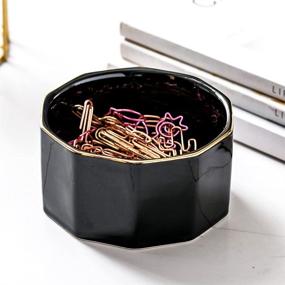 img 1 attached to 🖇️ YOSCO Ceramic Marbling Paper Clip Holder – Stylish Black Desk Organizer for Office Binders and Clips