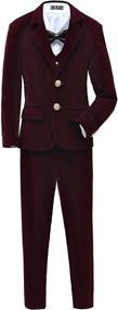 img 4 attached to 🤵 YuanLu Kids Velvet Suits 5 Piece Slim Fit Burgundy Dress Suit Set for Wedding