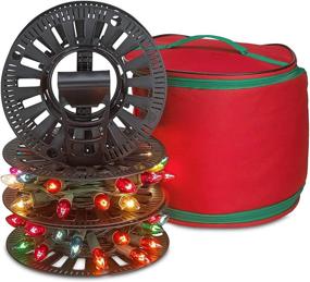 img 3 attached to 🎄 Christmas Light Storage Bag with 3 Reels - Tear Proof 600D Material, Reinforced Handles, and Inside PVC - Stores up to 375 Ft of Mini Christmas Tree Lights & Extension Cords - Red