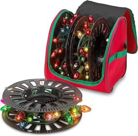 img 4 attached to 🎄 Christmas Light Storage Bag with 3 Reels - Tear Proof 600D Material, Reinforced Handles, and Inside PVC - Stores up to 375 Ft of Mini Christmas Tree Lights & Extension Cords - Red