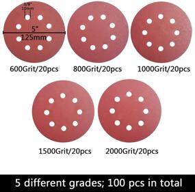 img 3 attached to 🔸 Sackorange 100 PCS 5 Inch 8 Holes Hook and Loop Sanding Disc Sandpaper: High-Quality Assorted Grits Pack for Random Orbit Sanders (20 pcs Each of 600, 800, 1000, 1500, 2000 Grits)