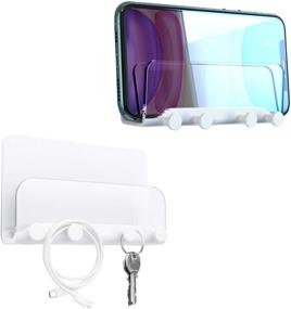 img 4 attached to Convenient Wall Mount Phone Holder and Key Hooks - Adhesive Kitchen Wall Organizer for Smartphones, 2 Pack