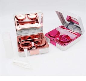 img 1 attached to 🌹 Stylish Rose Gold Marble Eye Contact Lens Case Travel Set with Mirror and Care Accessories
