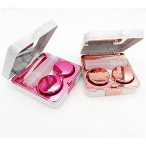 img 4 attached to 🌹 Stylish Rose Gold Marble Eye Contact Lens Case Travel Set with Mirror and Care Accessories