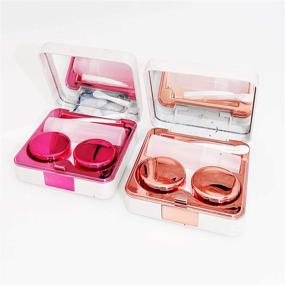 img 2 attached to 🌹 Stylish Rose Gold Marble Eye Contact Lens Case Travel Set with Mirror and Care Accessories
