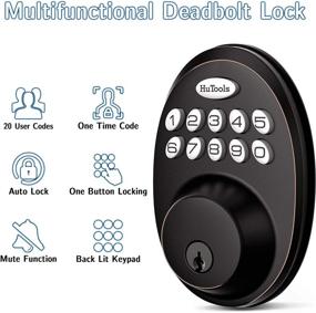 img 2 attached to 🔑 Keypad Keyless Entry Deadbolt Lock, HuTools Electronic Gate Lock with 20 User Codes, Auto Lock, 1 Time Code, 1 Button Locking, Oil Rubbed Bronze Finish