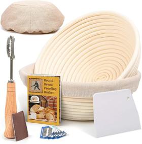 img 4 attached to 🥖 Round 9 Inch Bread Banneton Proofing Basket with Liner Cloth – Set of 2 + Bread Lame and Scraper, Ideal Baking Bowl for Sourdough and Yeast Bread Dough