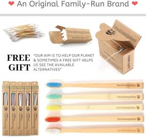 img 3 attached to 🌿 BAMBOOGALOO Organic Bamboo Toothbrush - 5 Pack with Wooden Toothbrushes, Cotton Buds & Dental Floss | Premium Natural Wood Toothbrush Design | Medium Firm Bristles | Plastic-Free Packaging