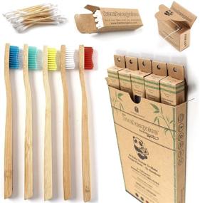 img 4 attached to 🌿 BAMBOOGALOO Organic Bamboo Toothbrush - 5 Pack with Wooden Toothbrushes, Cotton Buds & Dental Floss | Premium Natural Wood Toothbrush Design | Medium Firm Bristles | Plastic-Free Packaging