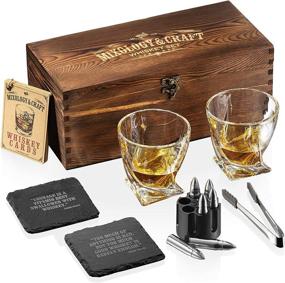 img 3 attached to 🥃 Mixology Whiskey Stones Gift Set for Men - Perfect Bourbon Gifts for Birthday or Anniversary - Pack of 2, 10 oz Glasses with 6 Stainless Steel Chilling Bullets, Coasters, Tongs, Cocktail Cards & Box