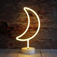 shimmering led moon neon sign - usb/battery operated crescent night light with holder base - perfect for birthday, wedding, halloween, christmas decorations (warm white) логотип