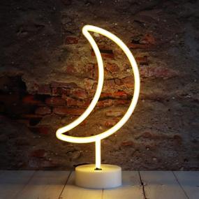 img 4 attached to Shimmering LED Moon Neon Sign - USB/Battery Operated Crescent Night Light with Holder Base - Perfect for Birthday, Wedding, Halloween, Christmas Decorations (Warm White)