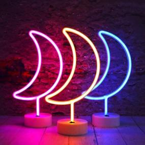 img 1 attached to Shimmering LED Moon Neon Sign - USB/Battery Operated Crescent Night Light with Holder Base - Perfect for Birthday, Wedding, Halloween, Christmas Decorations (Warm White)