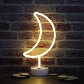 img 3 attached to Shimmering LED Moon Neon Sign - USB/Battery Operated Crescent Night Light with Holder Base - Perfect for Birthday, Wedding, Halloween, Christmas Decorations (Warm White)