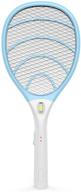 rechargeable electric bug zapper fly swatter racket - powerful handheld wasp mosquitoes flies insects killer racquet for indoor & outdoor pest control bat - eco-friendly & safe: 4000 volt, blue/gray logo