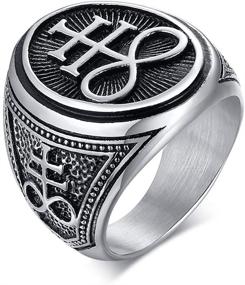 img 4 attached to 🔥 XUANPAI Retro Unisex Leviathan Cross Satanic Ring: A Bold & Mysterious Brimstone Occult Symbol Signet Band