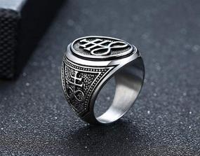 img 1 attached to 🔥 XUANPAI Retro Unisex Leviathan Cross Satanic Ring: A Bold & Mysterious Brimstone Occult Symbol Signet Band