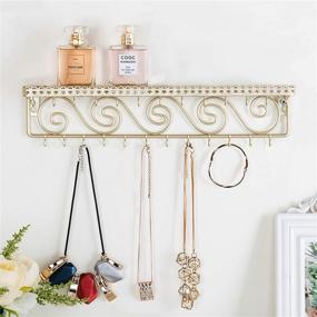 img 2 attached to 💍 Gold-Tone Metal Wall-Mounted Jewelry Shelf with 25 Necklace Hooks by MyGift: Organize Your Cosmetics & Accessories