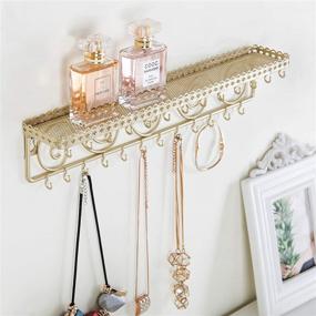 img 3 attached to 💍 Gold-Tone Metal Wall-Mounted Jewelry Shelf with 25 Necklace Hooks by MyGift: Organize Your Cosmetics & Accessories