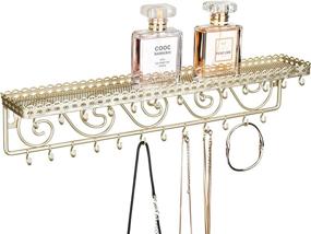 img 4 attached to 💍 Gold-Tone Metal Wall-Mounted Jewelry Shelf with 25 Necklace Hooks by MyGift: Organize Your Cosmetics & Accessories