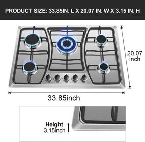 img 3 attached to 🔥 30 inch Gas Cooktop with 5 Burner Built-in Stove NG LPG Convertible Stainless Steel Cooktop 5 Italy Sabaf Sealed Burners for Home Kitchen Thermocouple Protection Use Easy to Clean