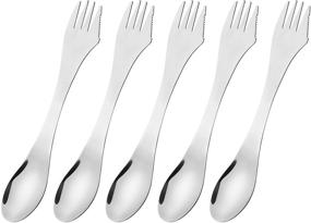 img 4 attached to CM Cosmos Stainless Steel Sporks Set - 5-piece 3-in-1 Fork Knife Spoon Utensils for Camping, Hiking, and Traveling