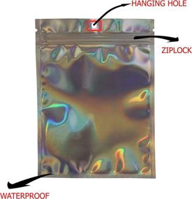 img 3 attached to 🌈 100 Reusable Holographic Ziplock Bags for Smell Proof Packaging - Resealable Flat Bags (3x4 Inches) - Ideal for Food, Candy, Storage, Lip Gloss, and More! Vibrant Rainbow Color with 10 Bonus Black Mylar Bags