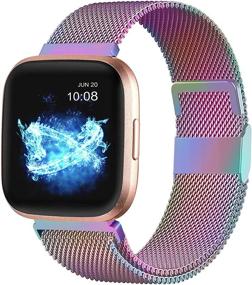 img 4 attached to Ремешки Fitbit Versa/Versa Lite SE/Versa 2 совместимы для женщин и мужчин, нержавеющая сталь, металлический ремешок с магнитным замком, замена для умных часов Fitbit Versa, цветной, маленький - ZWGKKYGYH